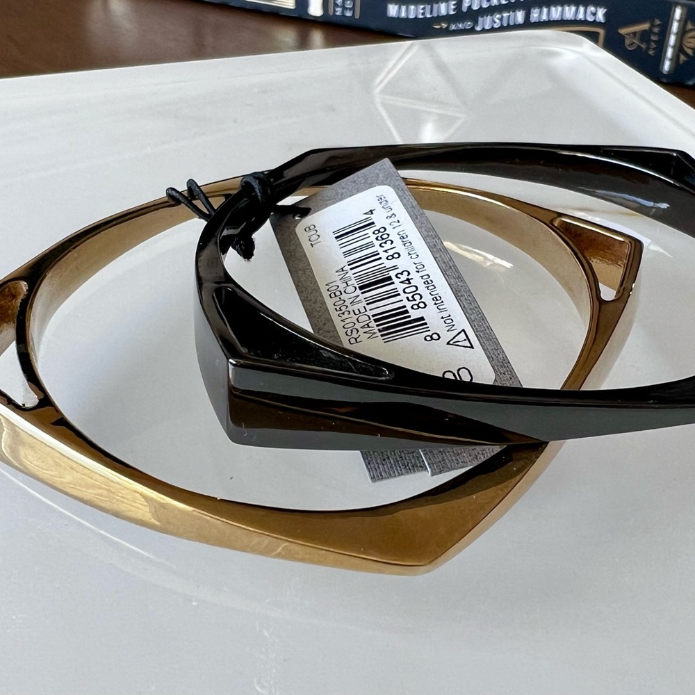 Robert Lee Morris SoHo Gold and Black Geometric Bangles - Picture 2 of 3